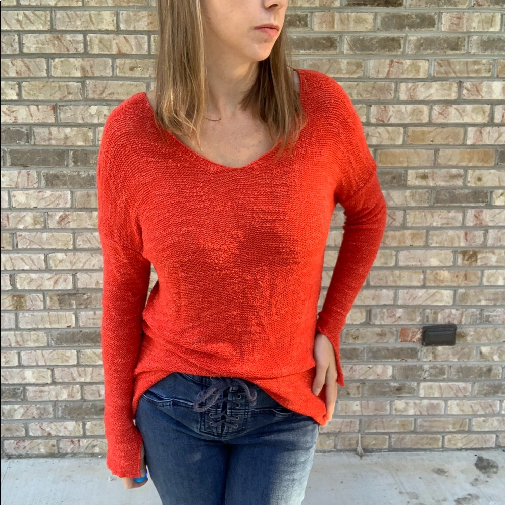 Red Orange Knit Tunic Sweater by Zara